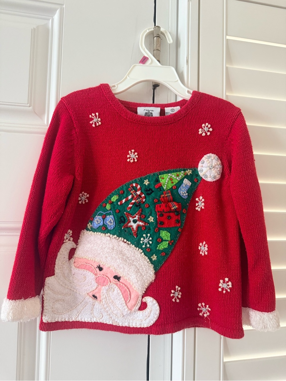 Vintage Tiara Red Toddler Santa Applique Holiday Sweater